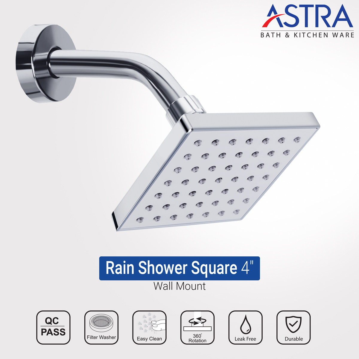 Rain Shower Square (4 inch Wall Mount) Astra