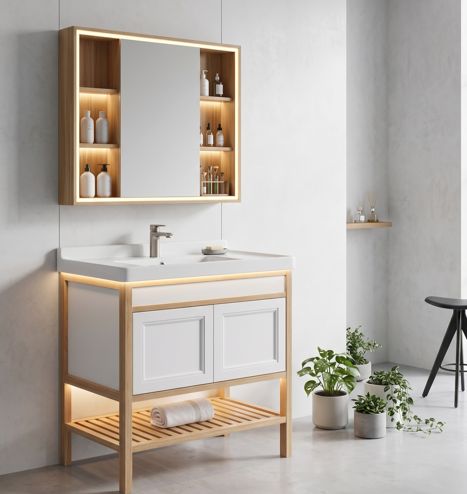 Wooden Cabinet Basin_T-90