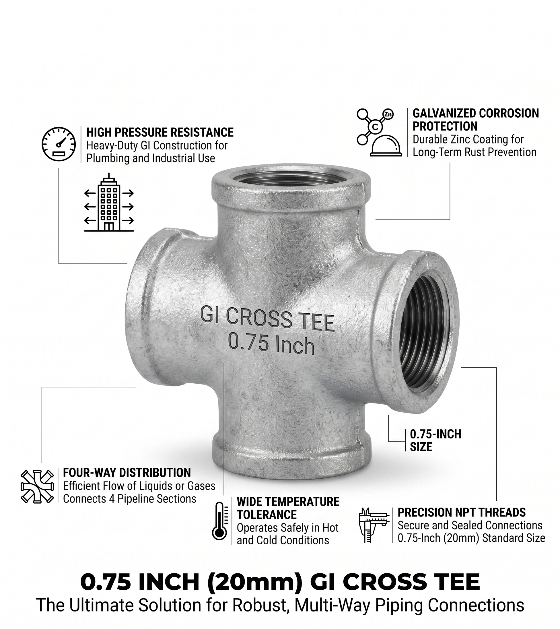 0.75 Inch Cross Tee GI Q