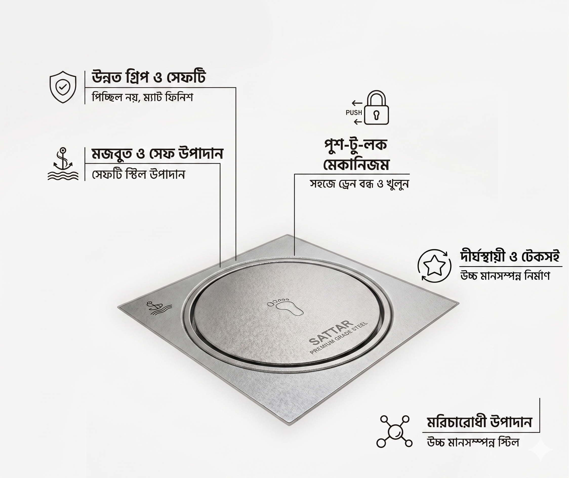 4 Inch Floor Drain(Push) Sattar