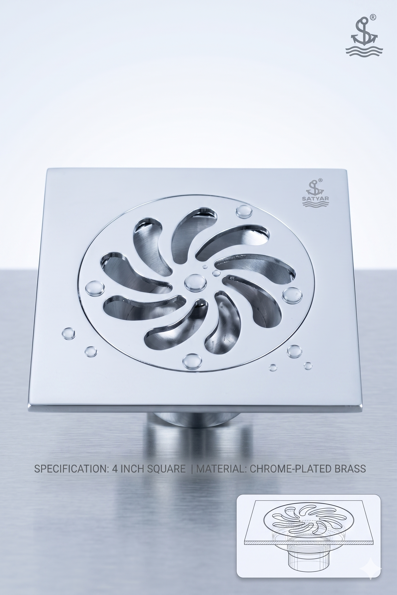 (4x4)" Floor Drain (Flower), 2"