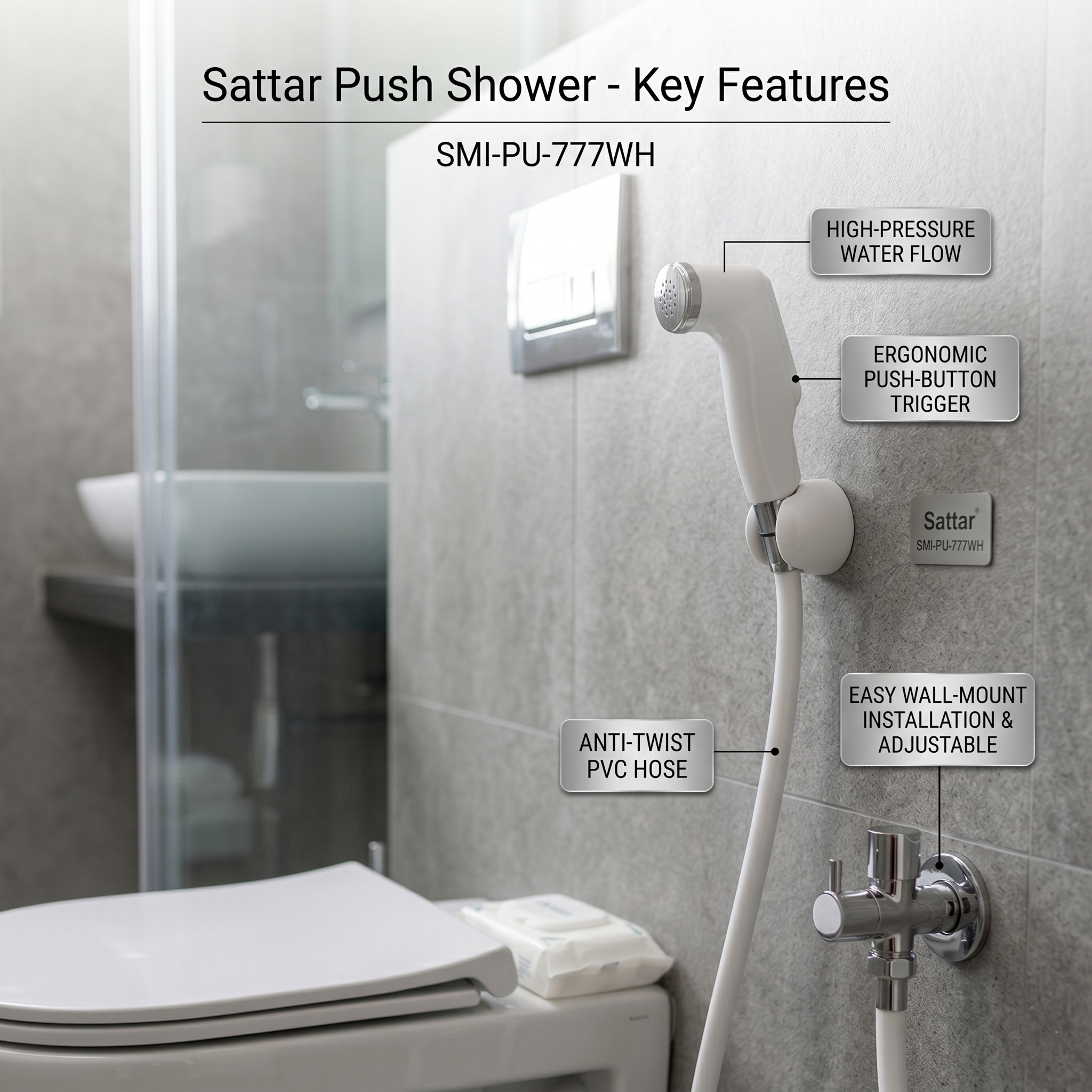 Push Shower White Sattar