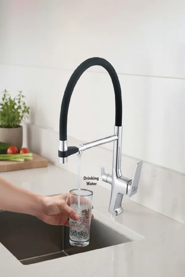 Kitchen Sink Mixer With Pull Out Sprayer and a Separate Spout for Drinking Water (chrome)