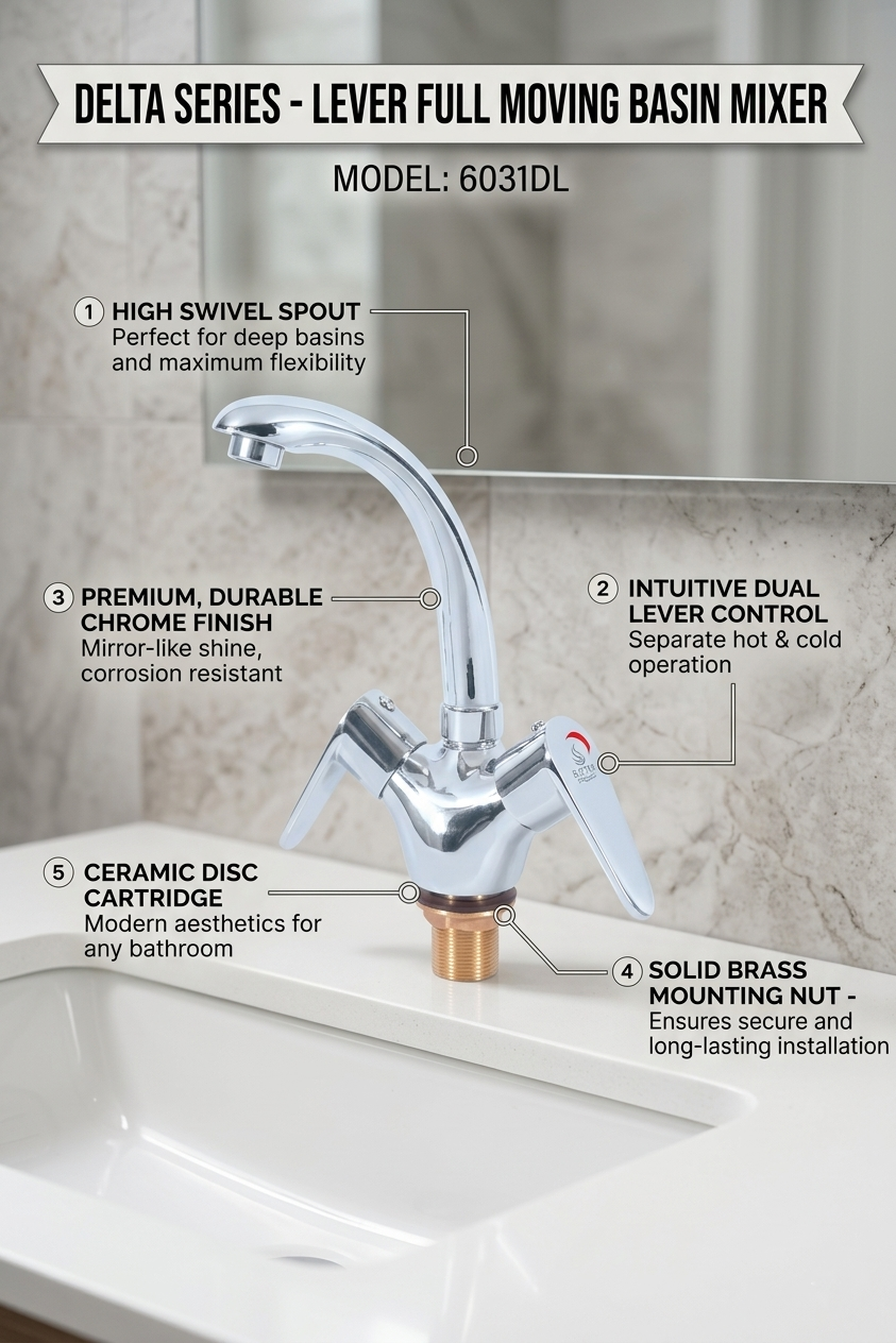 Lever Full Moving Basin Mixer (Delta Series) 6031DL