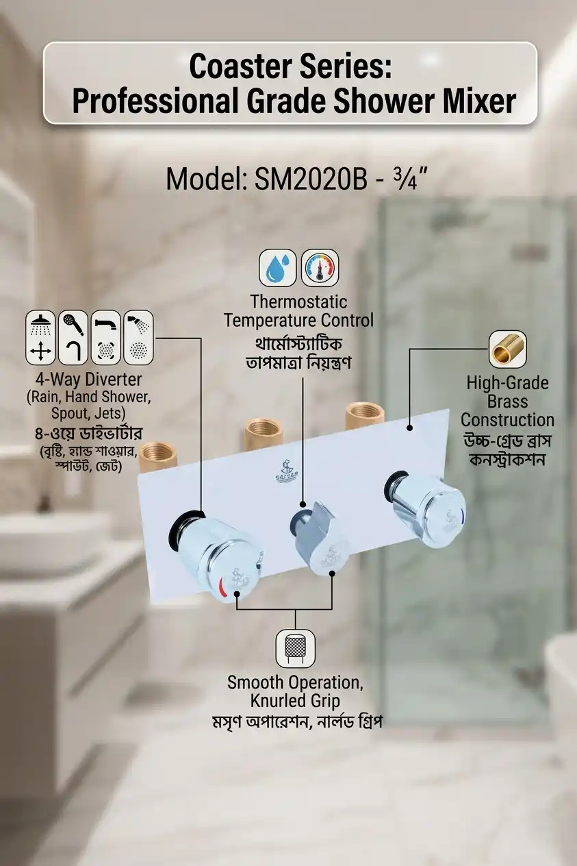 4 Way Shower Mixer Body 3/5" (Coaster Series) SM2020B