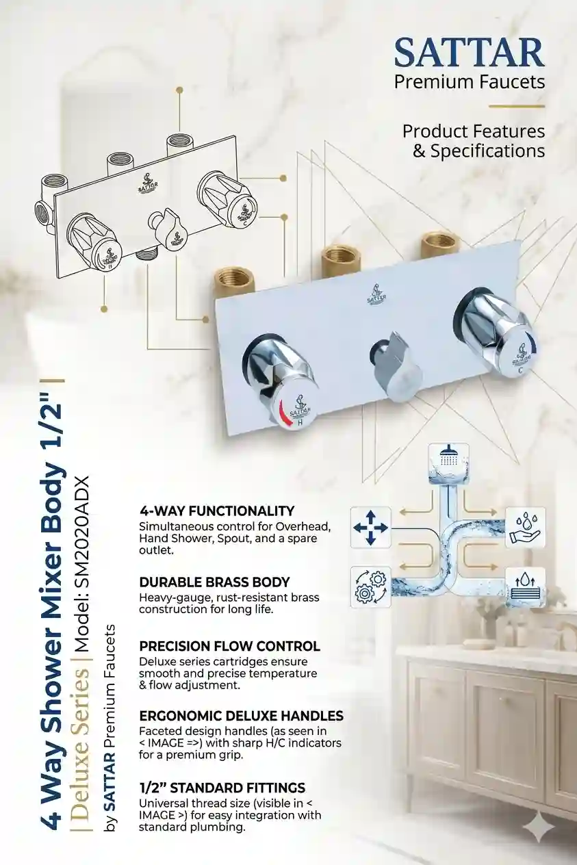 4 Way Shower Mixer Body 1/2" (Deluxe Series) SM2020ADX