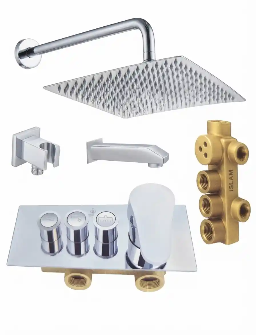 3/4" Conceal Shower Mixer 3 Buttons With Spout Diverter & Square Shower Ceiling Single Lever (Round)